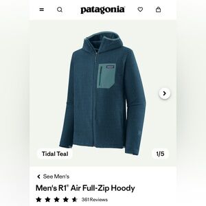 NWT Patagonia Men's R1® Air Full-Zip Hoody Teal S